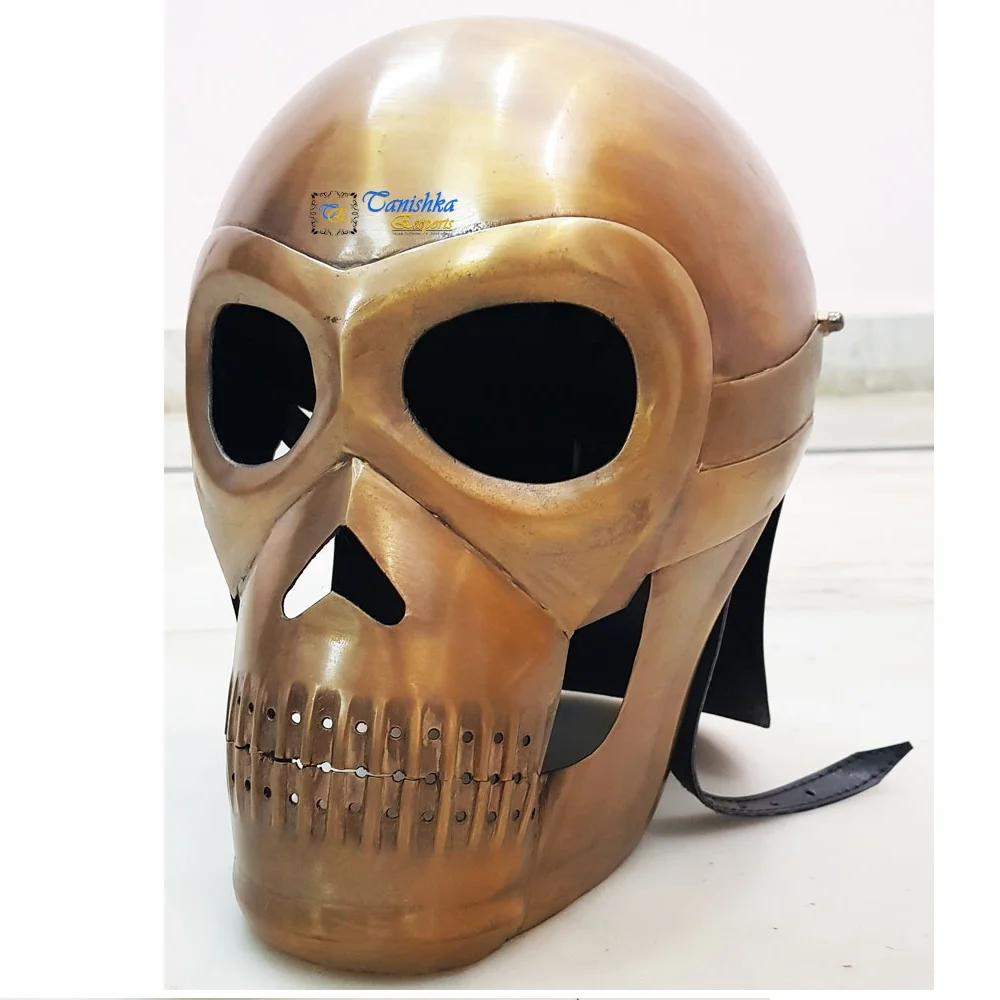 Medieval Knight Skeleton Skull Armor Helmet Iron Halloween Costume Brass Antique Finished Metal Craft Wearable Armor Helmet