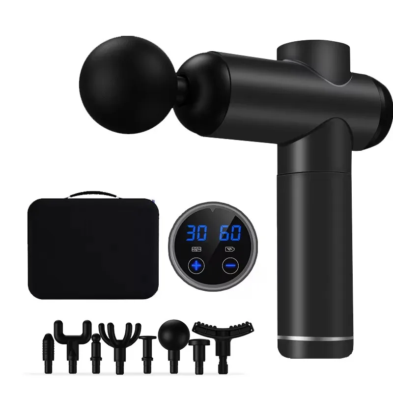 Персонализированный беспроводной массажный пистолет со светодиодным сенсорным ЖК-экраном 8 головок и 30 скоростей для ударного массажа