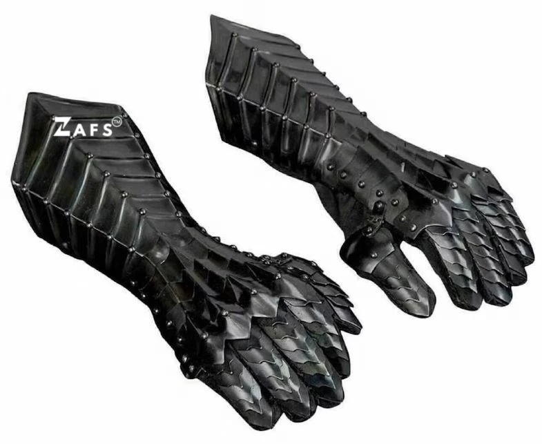 Medieval Blackened Mild Steel Gauntlets with Leather Gloves Cosplay Magnesia Crafts Handmade