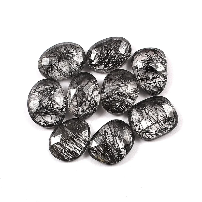 Black Handmade Beautiful Fine Brilette Cut Loose GemStones Rosecut Loose Gemstone Black Rutile Mix