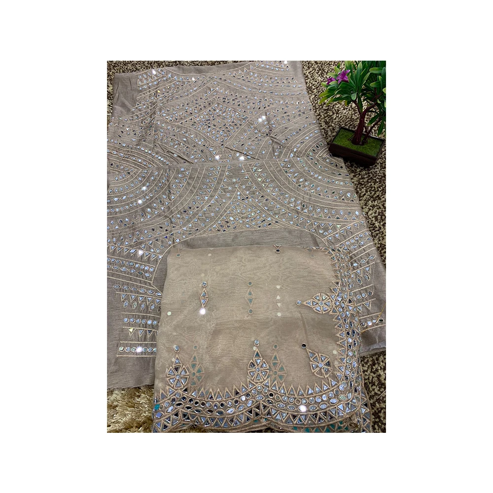 Top Quality Pallu Saree Embroidery Multy Work With Blouse Banglori Silk With Front & Back both Side Work With Sleeves