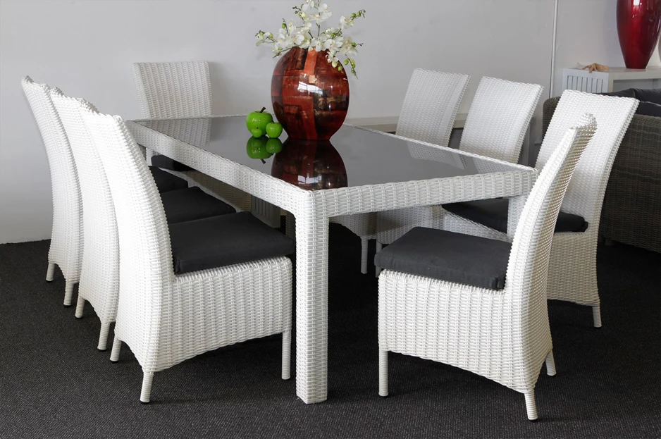 9 PCS Aluminum PE Rattan Dining Sectional Outdoor Patio Furniture Chair and Table Garden Sets With Cushions