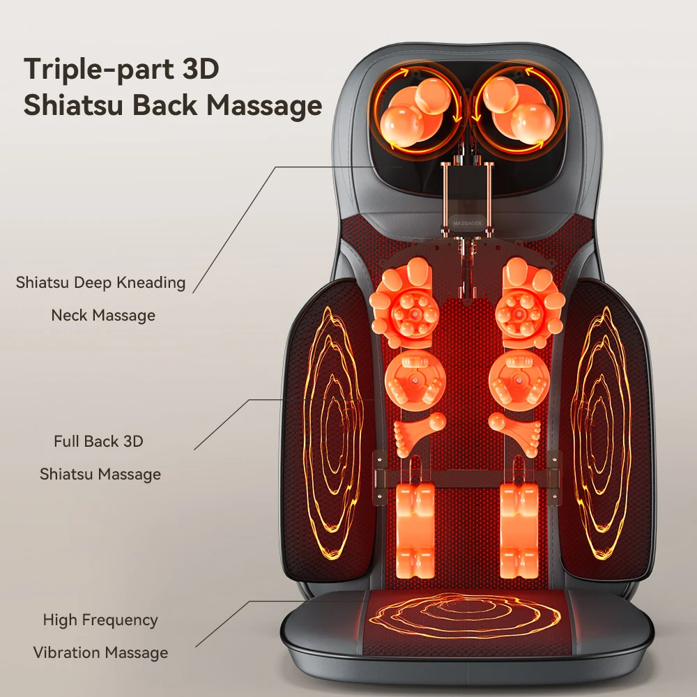 HUIXIN 2024 Car and Home Shiatsu Heating Kneading Vibration Airbag Speed Multifunction Body Massage Cushion