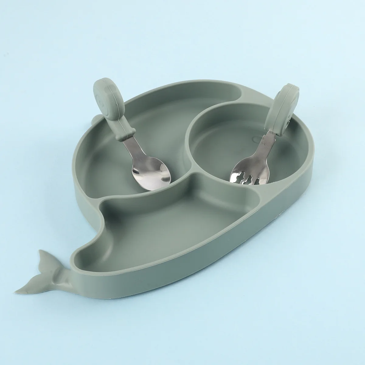 Silicone baby feeding sets Divided Suction dinner plate sets on chair Supplementary food plate sets bowl bibs spoon water cup