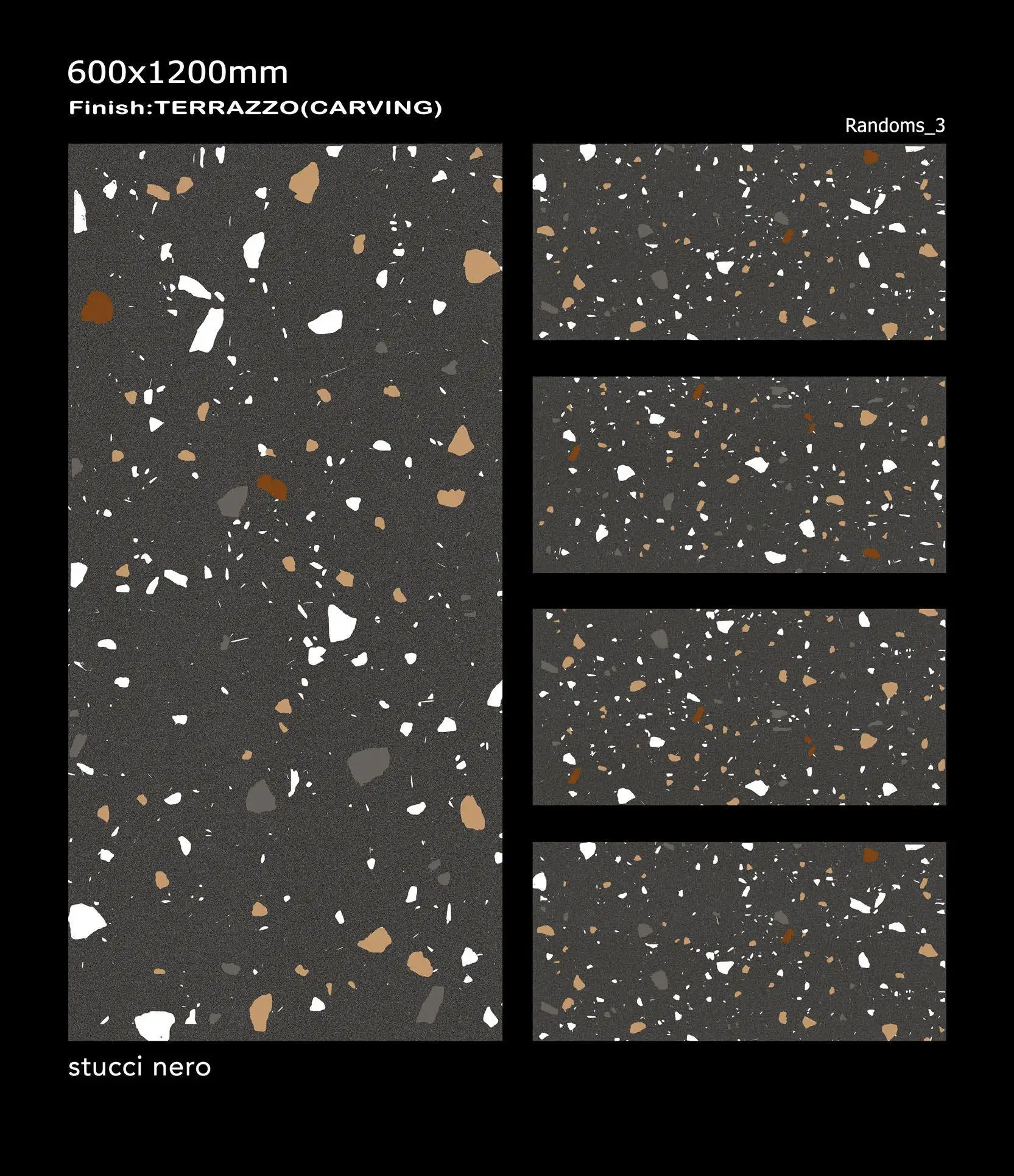 600X1200 mm glazed ceramic porcelain vitrified wall floor tiles with Terrazzo carving retro design series for wall and floor