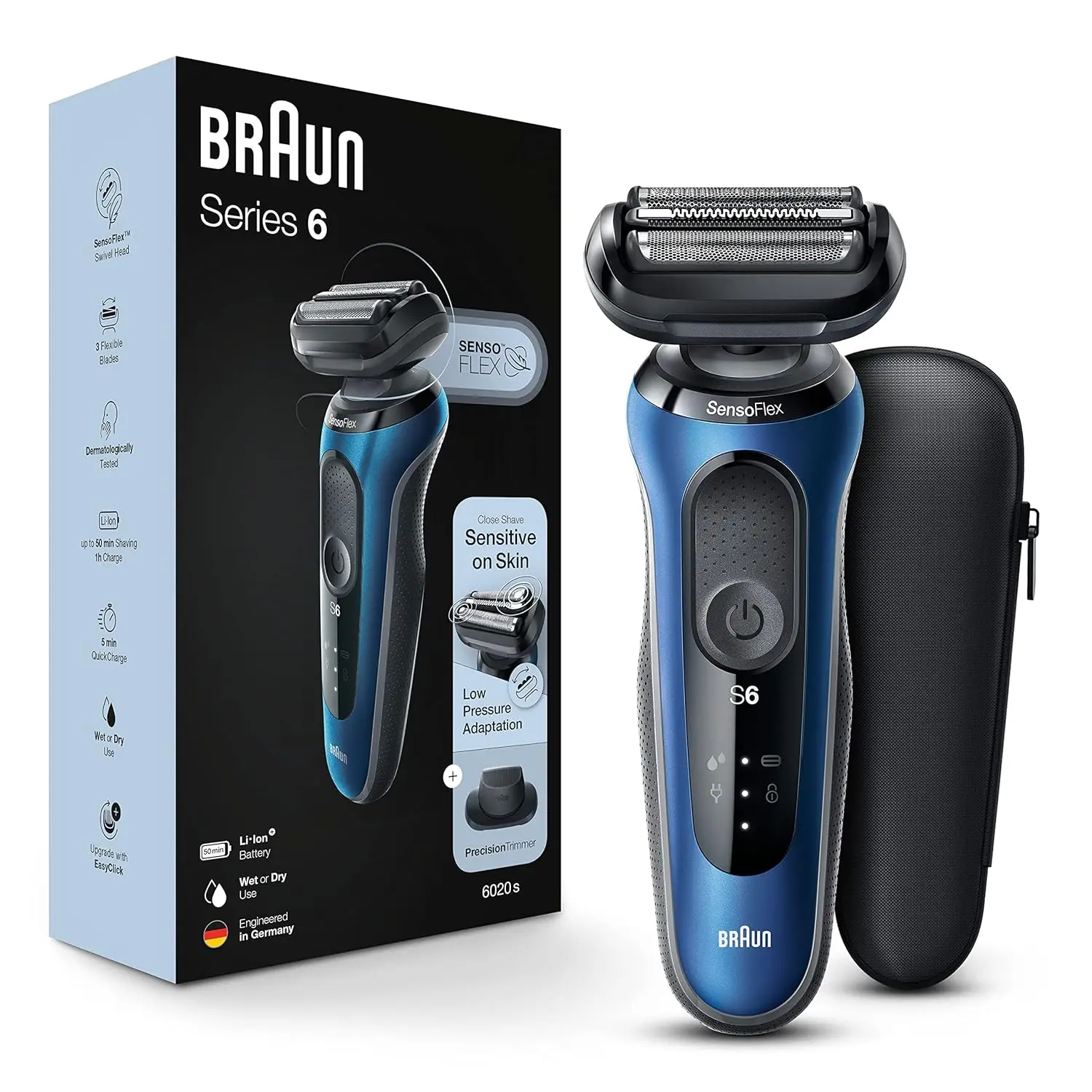 Braun Electric Razor for Men, Series 6 6020s SensoFlex Electric Foil Shaver with Precision Beard Trimmer, Rechargeable