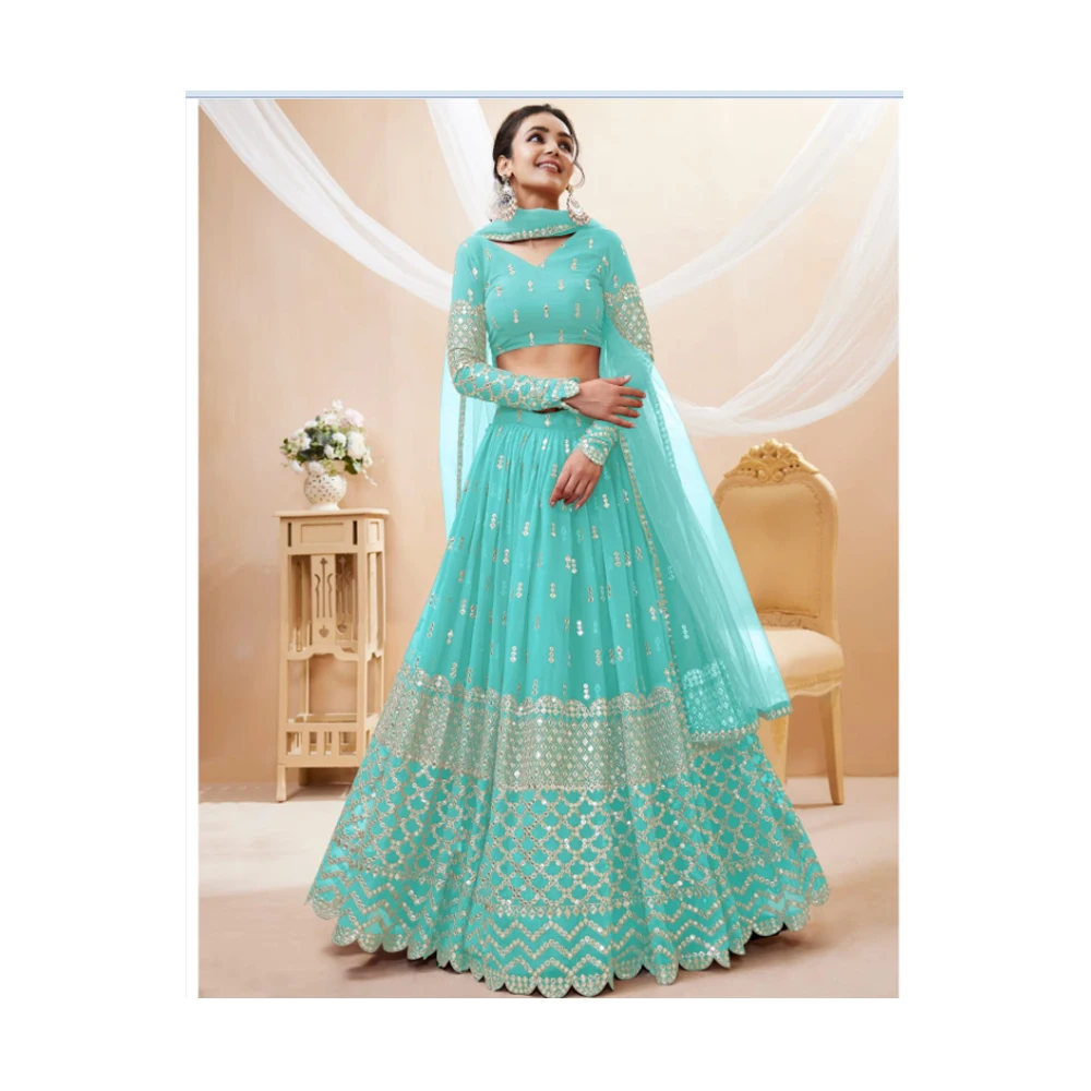 Semi Stitched Lehenga In Georgette Choli And Georgette Dupatta Embellished With Sequin Embroidery Work