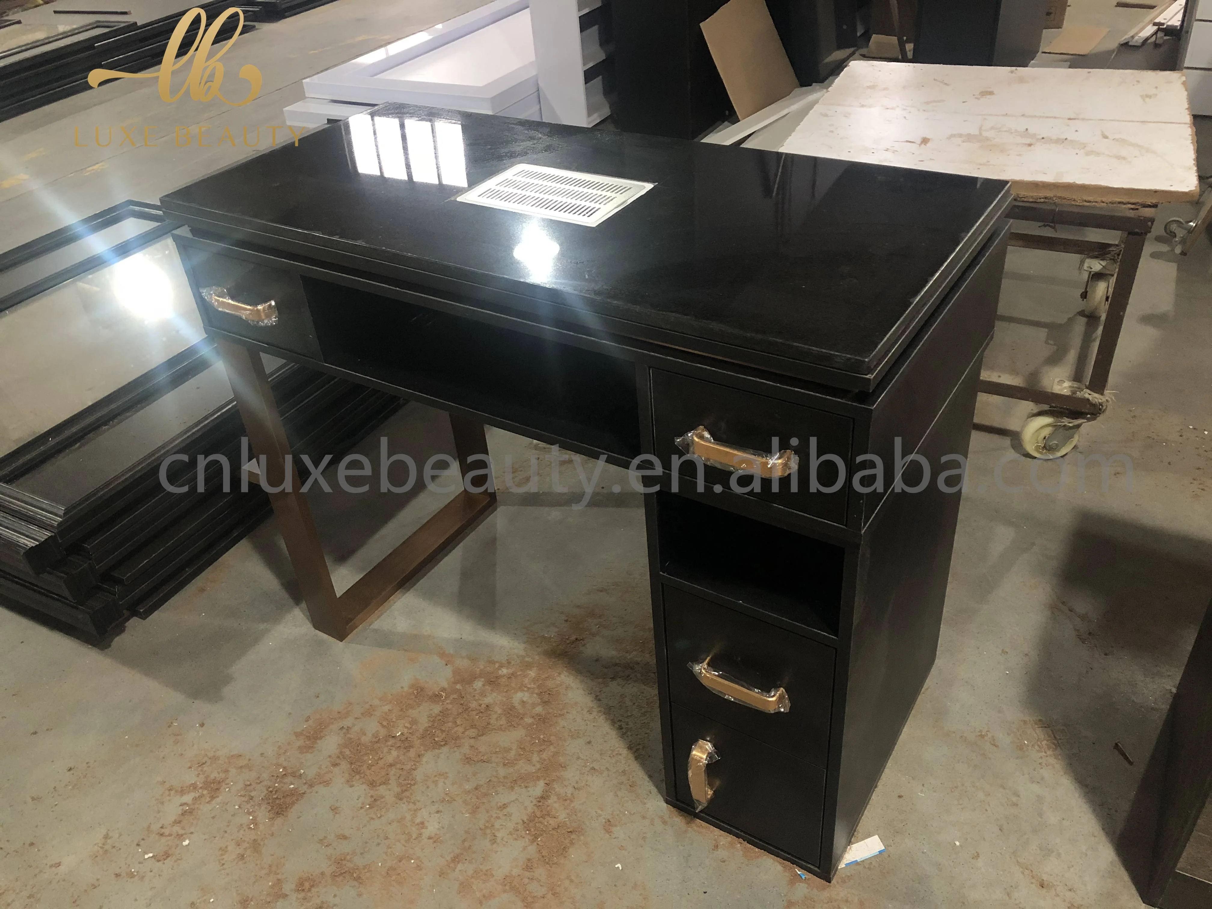Modern Design Marble Top Manicure Station Metal foot Nail Table with 5 drawers and dust collector for nail and Beauty Salon
