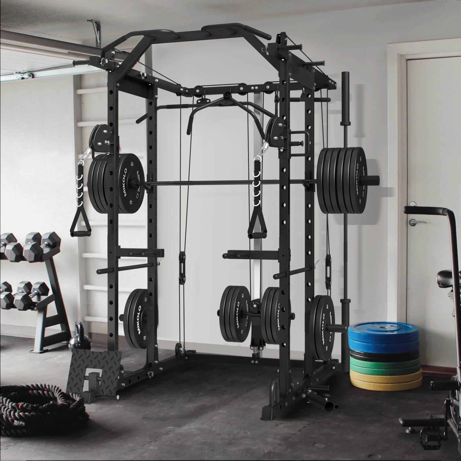 Gym multifunctional strength equipment fitness power rack with cable crossover machine