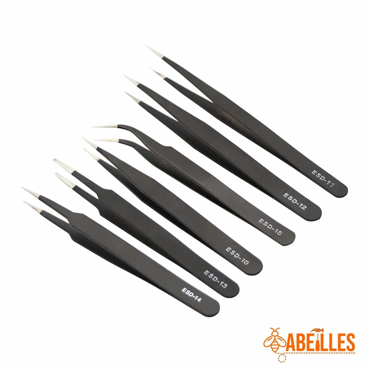 6 IN 1 Anti-static ESD 1.5mm Stainless Steel Tweezers Set   ESD-10 ESD-11 ESD-12 ESD-13 ESD-14 ESD-15