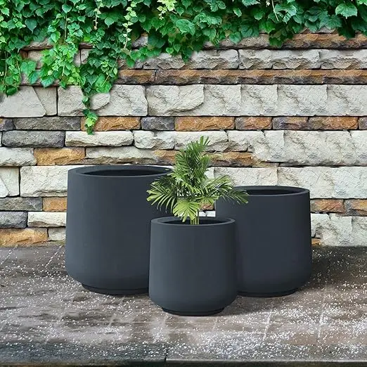 Round Concrete Planter Large Outdoor Indoor Planter Pots for Home Garden Patio Weathered Concrete