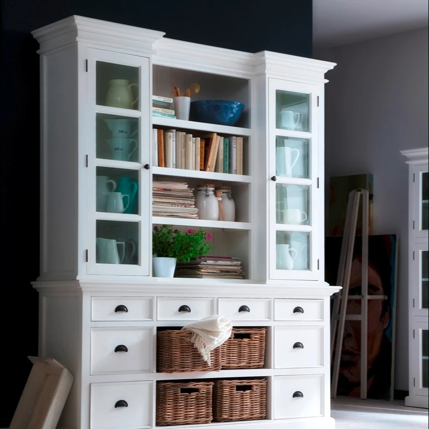 Bookshelves Library Cabinet White Painted Color Solid Wood Bookshelves Living Set Furniture Home Furniture Indonesian Furniture