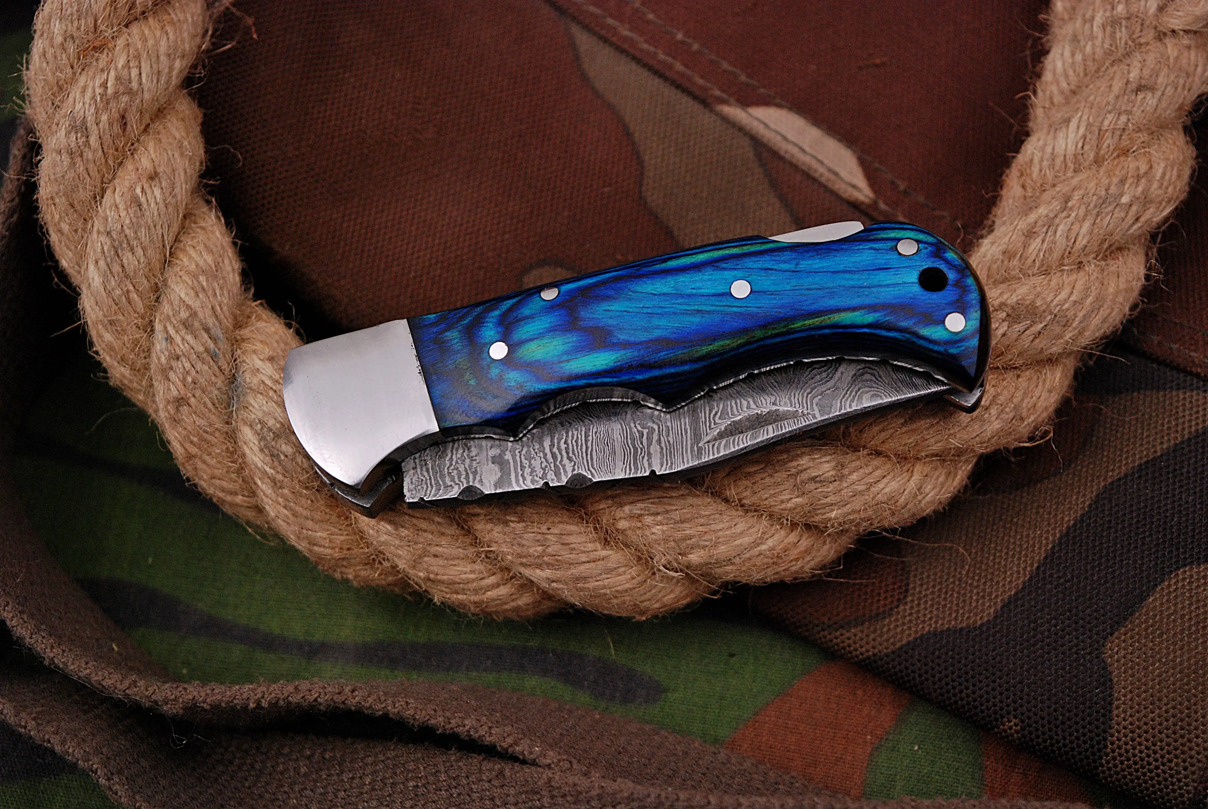Wholesale Low Price Handmade Foldable Damascus Folding Pocket Knife with micarta handle Supply Reasonable Price Pocket Knives