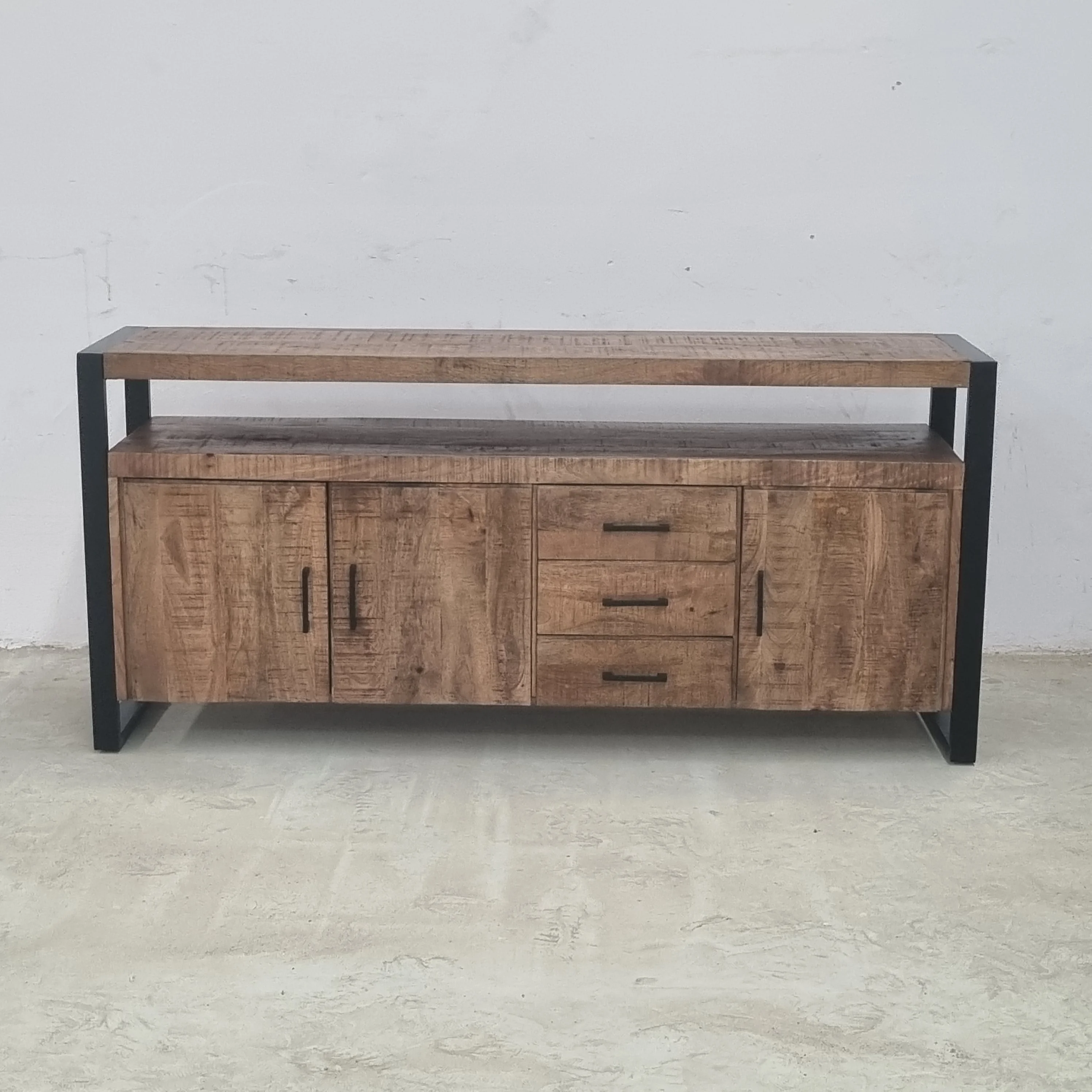 2024 Best Selling Solid Mango Wood Metal Sideboard Original Industrial Style Living Room Furniture with 3 drawers and 2 doors