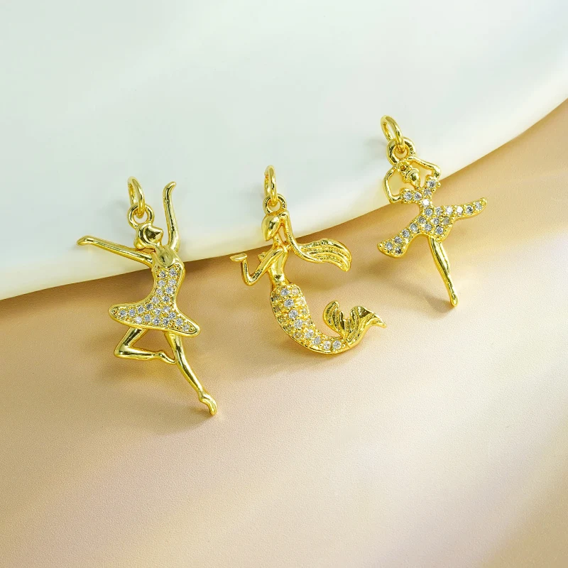 Fashion Big Cubic Zirconia Pendant 18K Gold Plated Brass Butterfly Dragonfly Cross Charm Pendants For Necklace Jewelry Findings