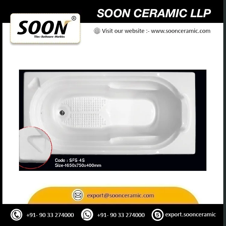 Indian Export Quality White Color Bathtub for Hotel and Home Application with Fancy Style Washroom Bathtub from India