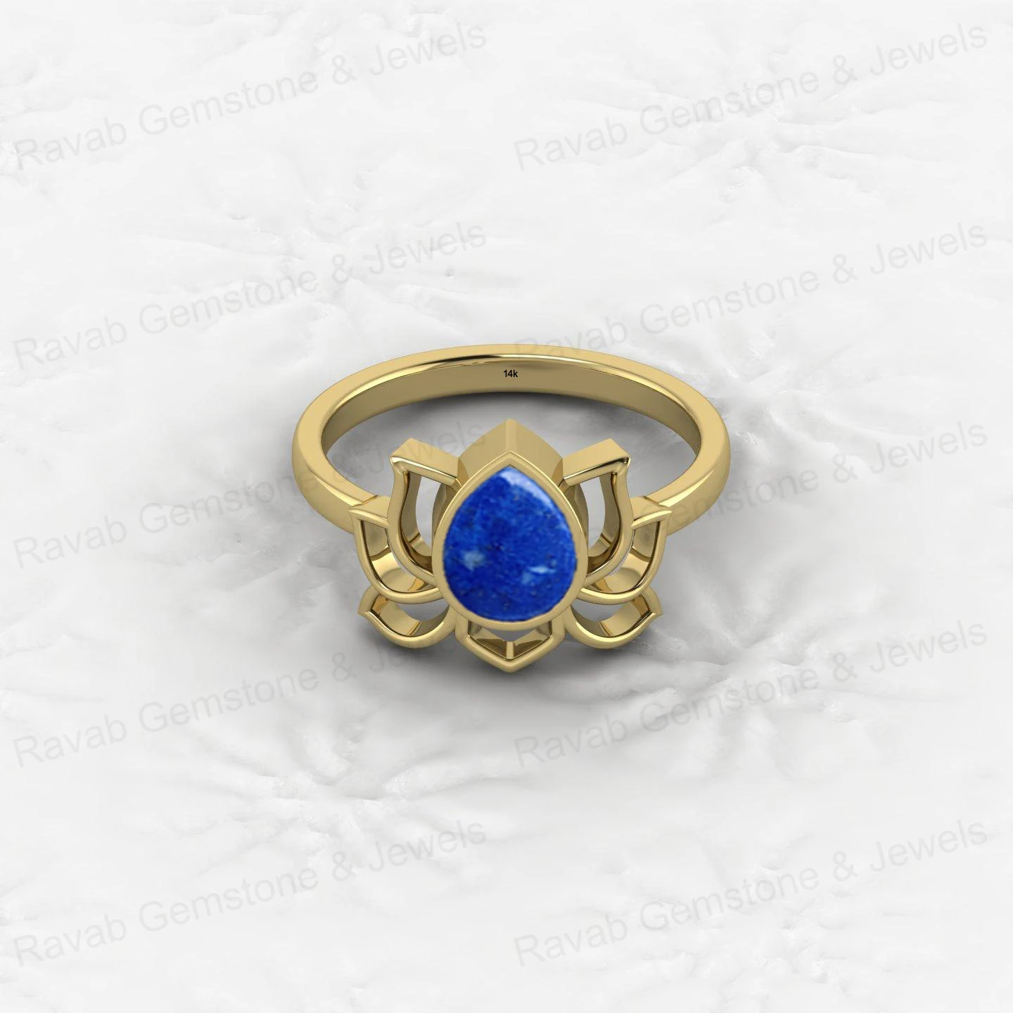 Круглое вырезанное из натурального цельного золота 14 К натуральный Лазурит 6x8 мм кольцо с грушевым ободком украшение для женщин и девочек