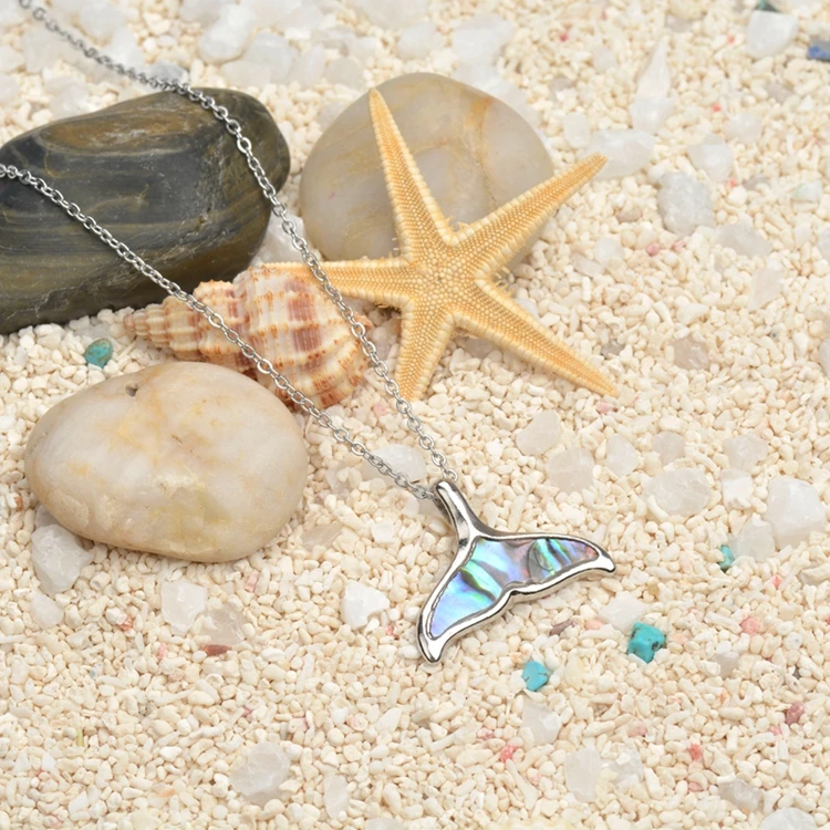 Ocean Abalone Shell Necklace Sea Glass Starfish Sea Turtle Mermaid Sand Dollars Dolphin Blue Whale Tail Necklace For Women