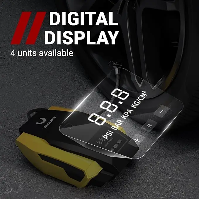 Portable Air Compressor - Air Pump for Car Tires (up to 50 PSI), 12V DC Tire Pump for Bikes LED Light, Digital Pressure Gauge,