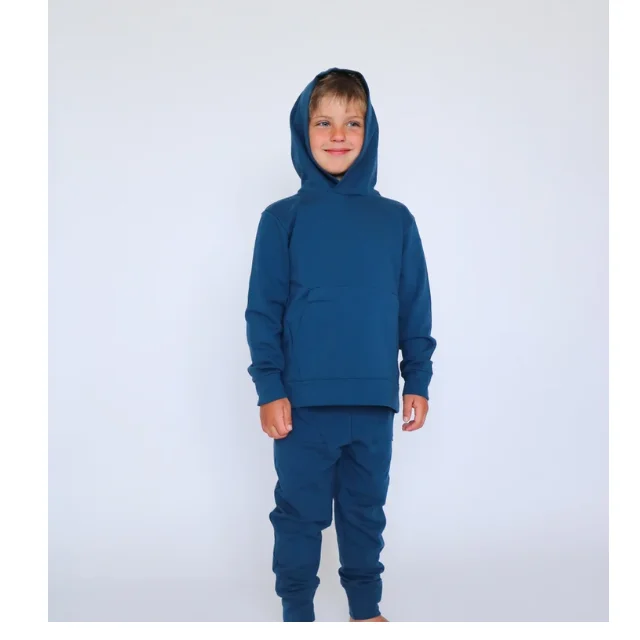 Children Blue Custom Letter Printed Two Pieces Hoodies & Pants Toddler Hip Hop Sports Loungewear Winter Tracksuits sets
