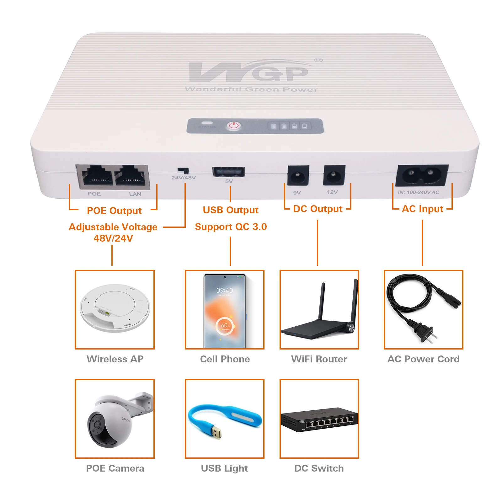 UPS POE 24V 12V 9V 5V POE DC USB multioutput mini ups for wifi router cctv camera ups POE