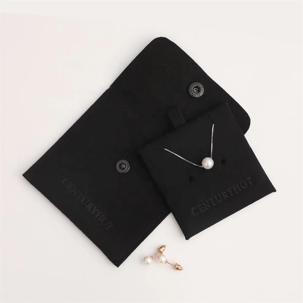 PUPPYSEW Black Microfiber Jewelry Bag With Logo High Quality Jewellery Pouch With Insert Gift Bag Velvet Pouch