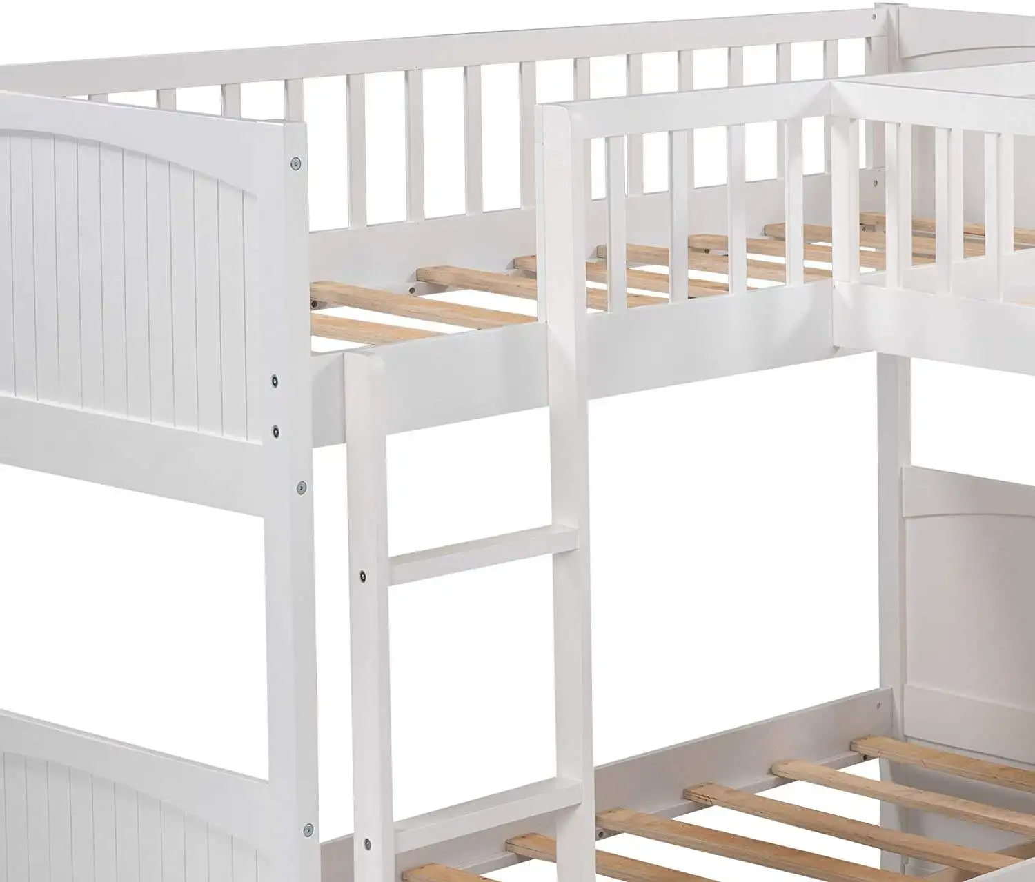 Maximalist Decor Furniture Triple Bunk Beds White Wooden L-Shaped Bunk Bed With Ladder and Storage Drawers