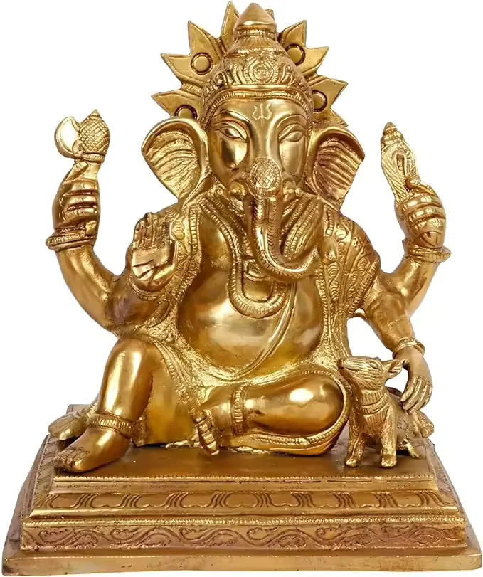Lord Ganesh Murti Ganesha Idol Ganpati Bhagwan Brass Statue for Home Entrance Good Luck Decoration Showpiece and Gift 9 Inches