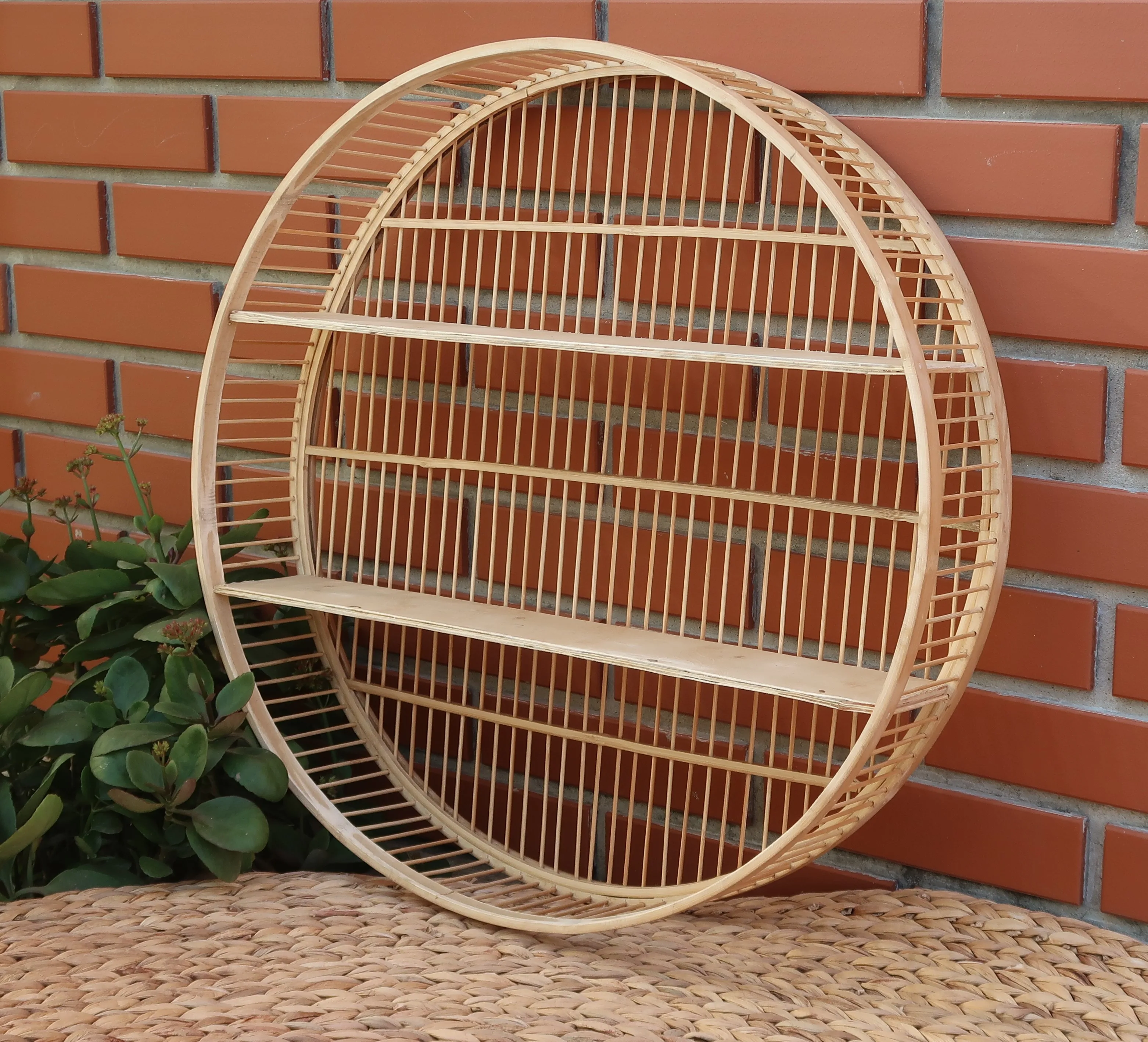 2024 Wall selling natural rattan 2-tier round wall shelf, ideal for storage and creating a cozy atmosphere made in Vietnam