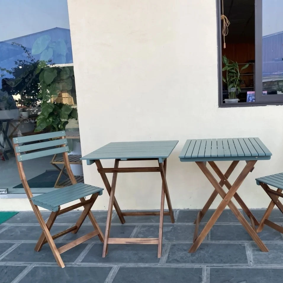 Acacia Wooden Coffee Chair With Dark Grey/Vietnam Folding Chair For Outdoor Camping - Garden Bistro Cheap Solid Durable