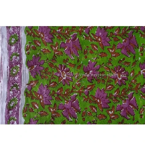 High Quality Organic Cotton Fabric Designer Print Green Color Lotus Floral Print Hand Block Print Cotton Fabric for Stitching
