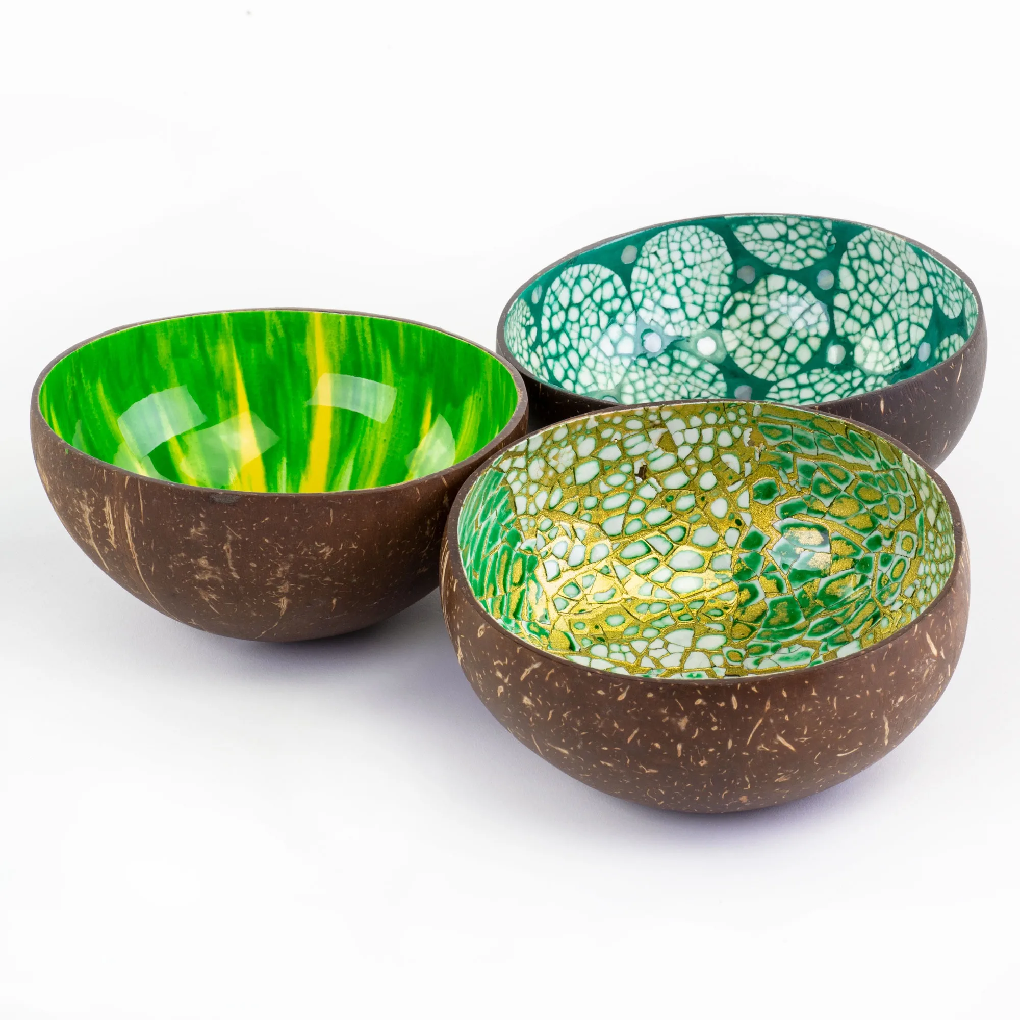 Luxury fancy creative wood and mother of pearl bowls home decorative mosaic lacquered coco shell bowl set