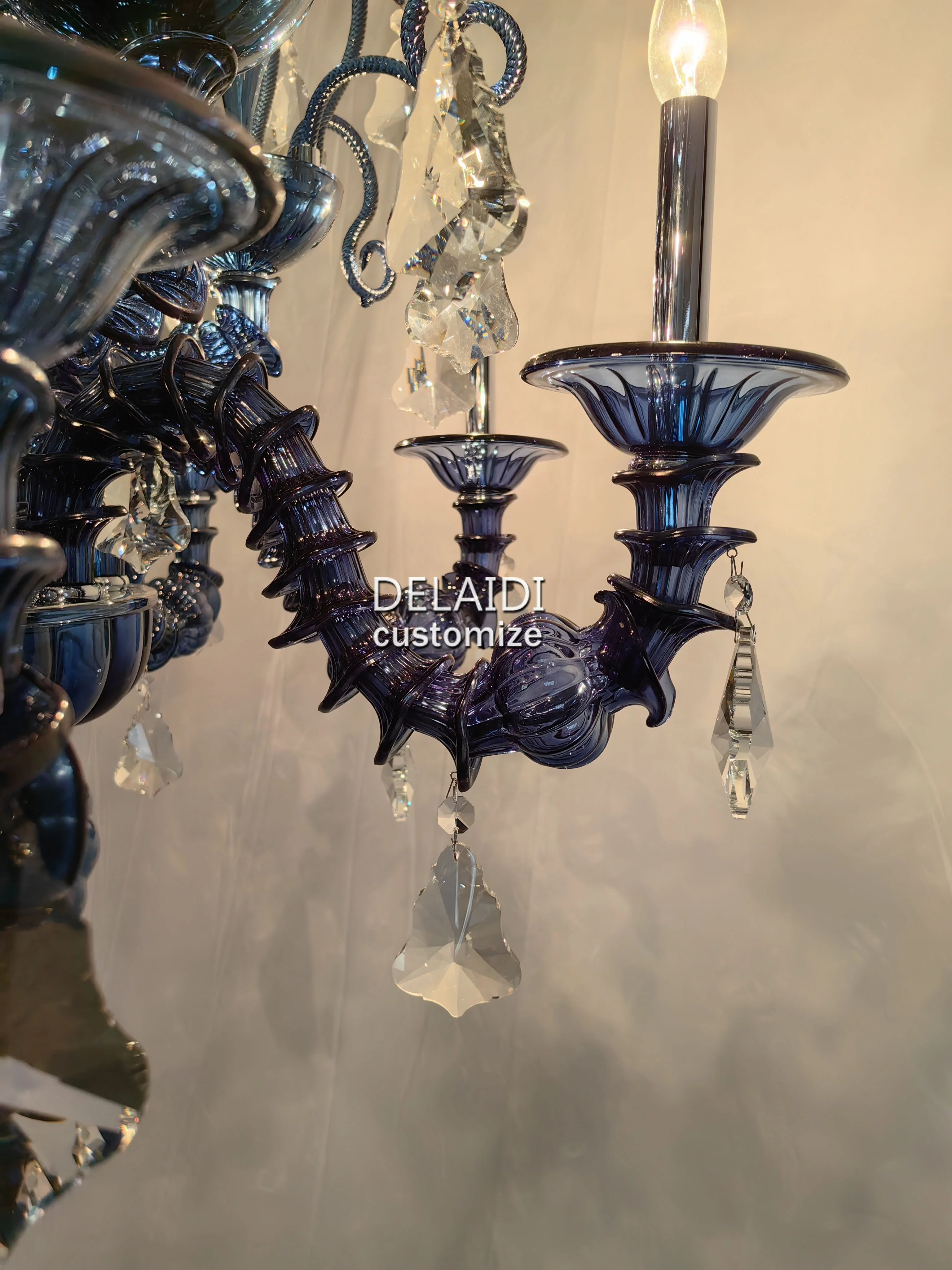 Blue lamps fixture hand blown murano glass chandelier pendant lights & lighting candles cristal lustre