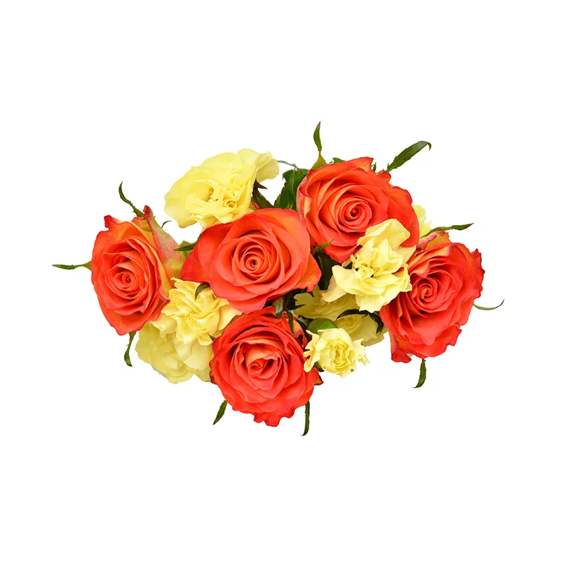 Wholesale Kenyan Fresh Cut Roses and Yellow Spray Carnations Bouquet Retail Flowers with Stem Premium Fresh Bunch