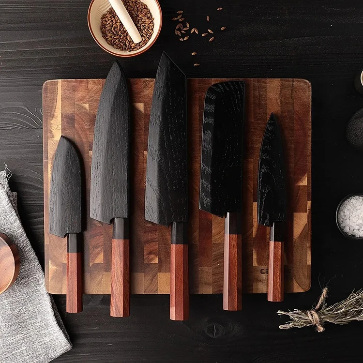 5 pcs Forged Chef Knife Set with Octagonal Wood Handle 5cr15 Stainless Steel Kiritsuke Santoku Nakiri Kitchen Knives