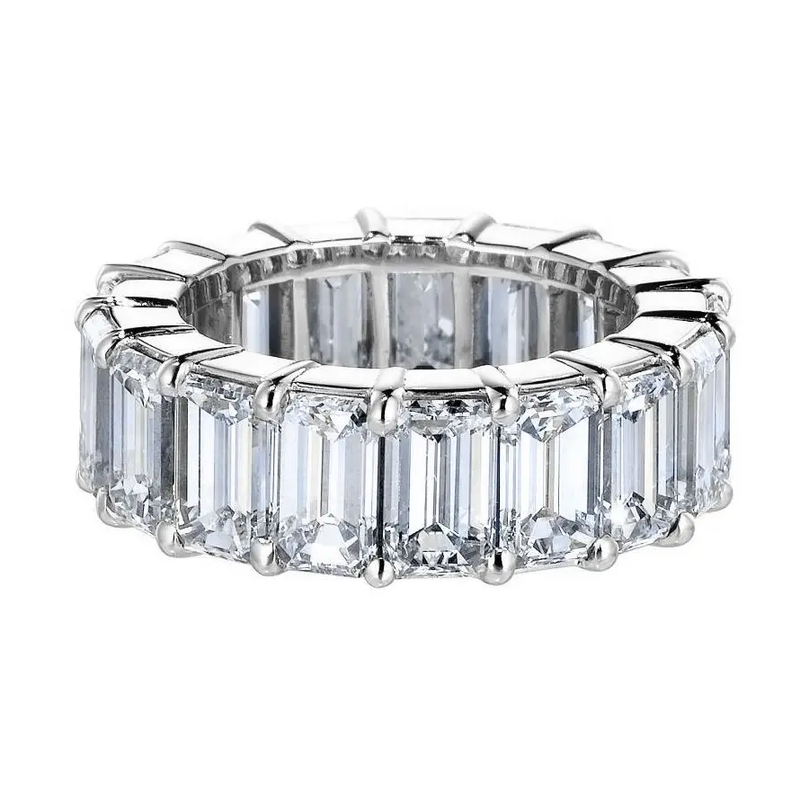 Emerald Cut Eternity Full Band Engagement Ring Lab Grown Diamond IGI Certified CVD Polished  Diamond