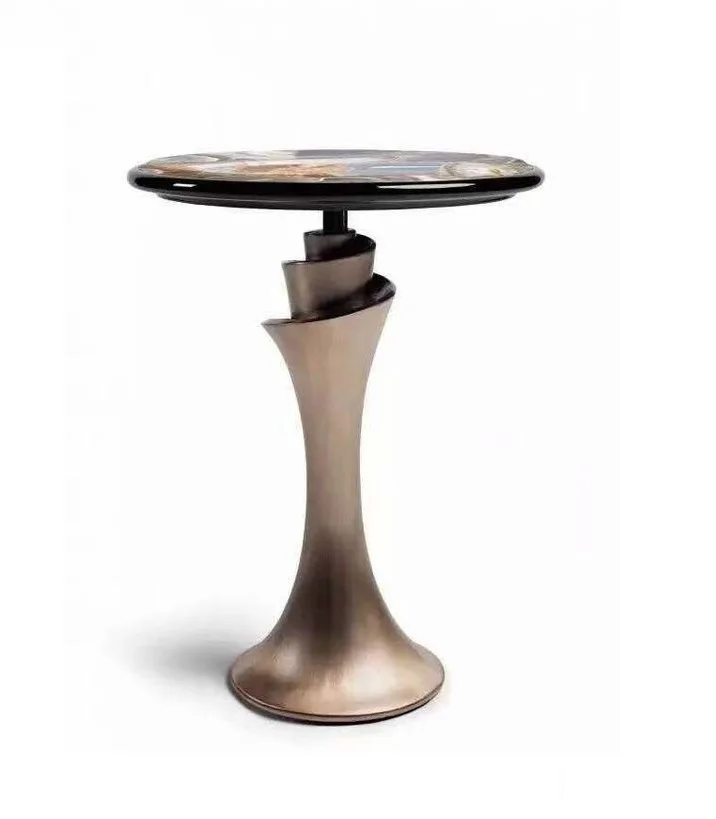 Black Marble With Round Metal Golden Attached Design Side Sofa Coffee Table Home Decor New Design