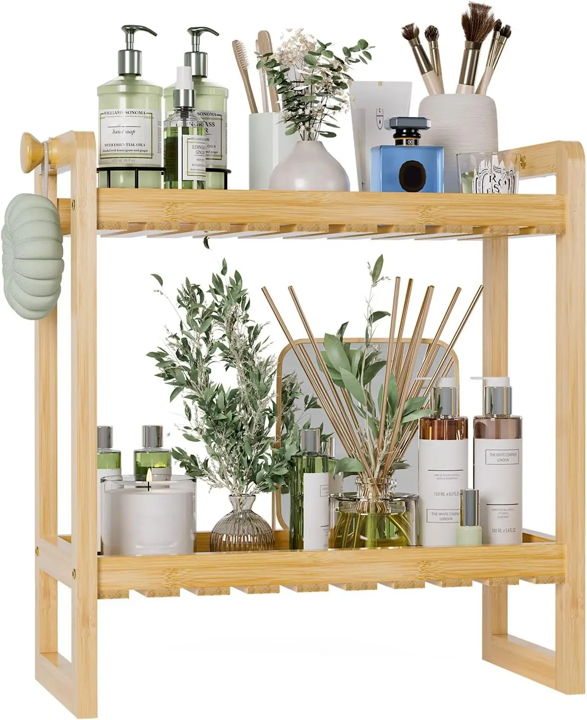 2 in 1 Dual Stable Above Over Natural Bamboo Storage Toilet Shelf Rack & Over The Toilet Organizer Bamboo Storage Shelf