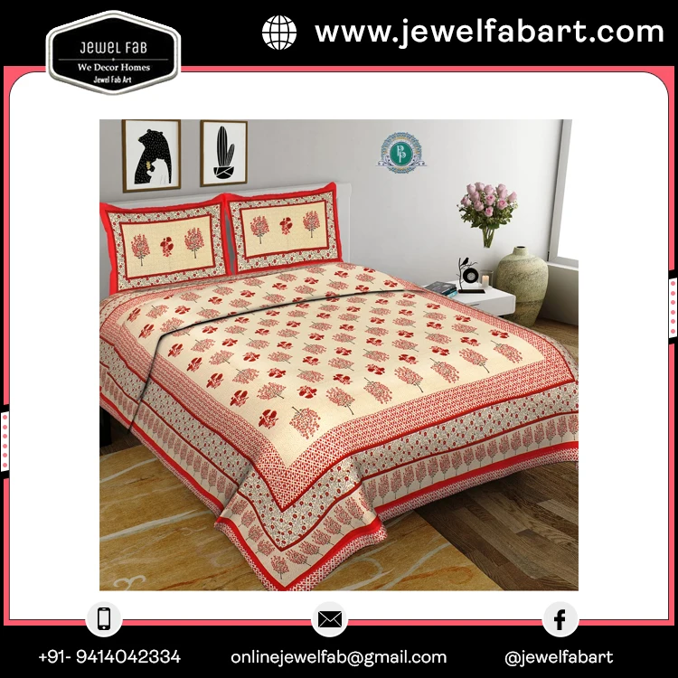 High Quality Printed bedsheet 100% Cotton Bedsheets Bedding Set Jaipuri Print Bed Sheet Cotton with two pillow covers