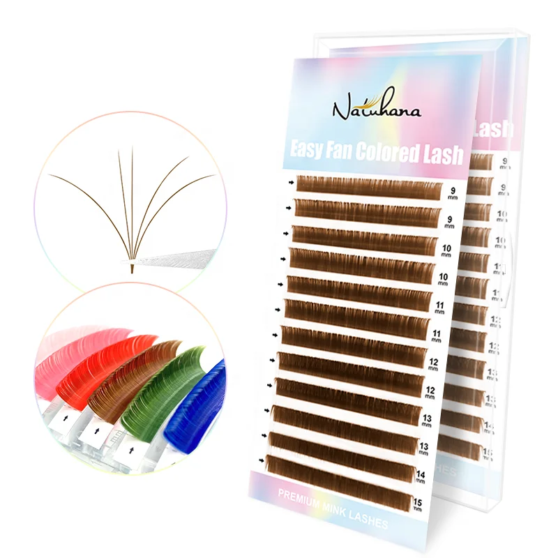 NATUHANA 1S blossom Brown Colored Lashes Easy Fan Cashmere Mink Colorful Eyelash Extensions 0.05 Wholesale