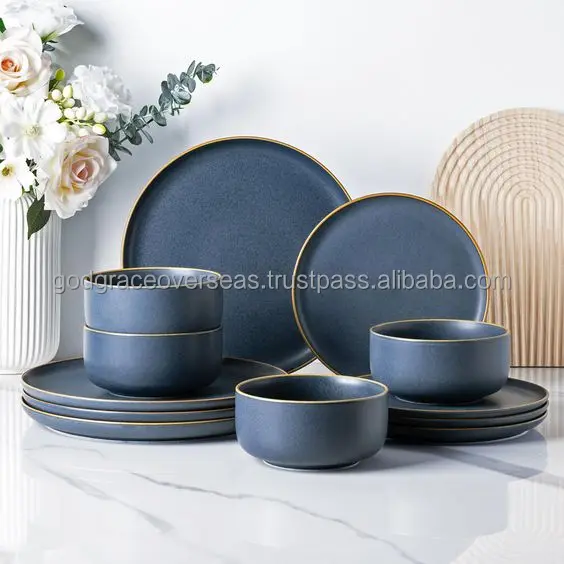 Wholesale Porcelain Ceramic Steak Safe Plate Flat matte Crockery Stoneware Dinner Plate Ceramic Dinner Plate