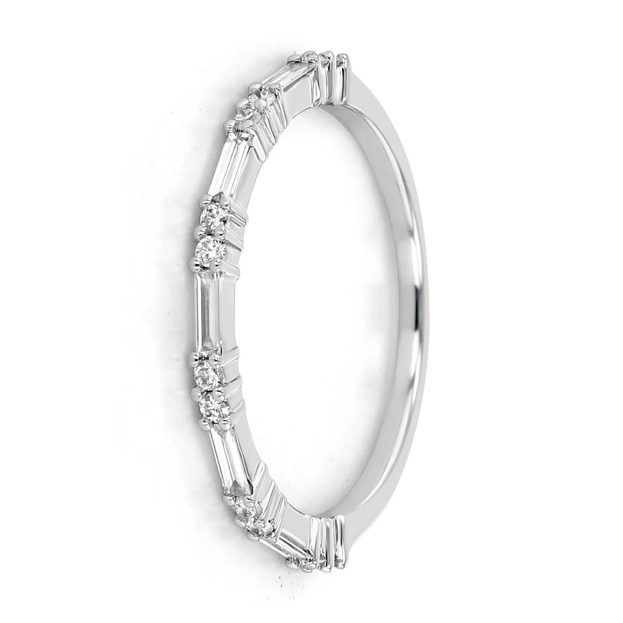 Lab Grown Round With Baguette Diamond Wedding Band Small Size Stones 14 K Solid Gold Man Made Non Certified Diamond Product