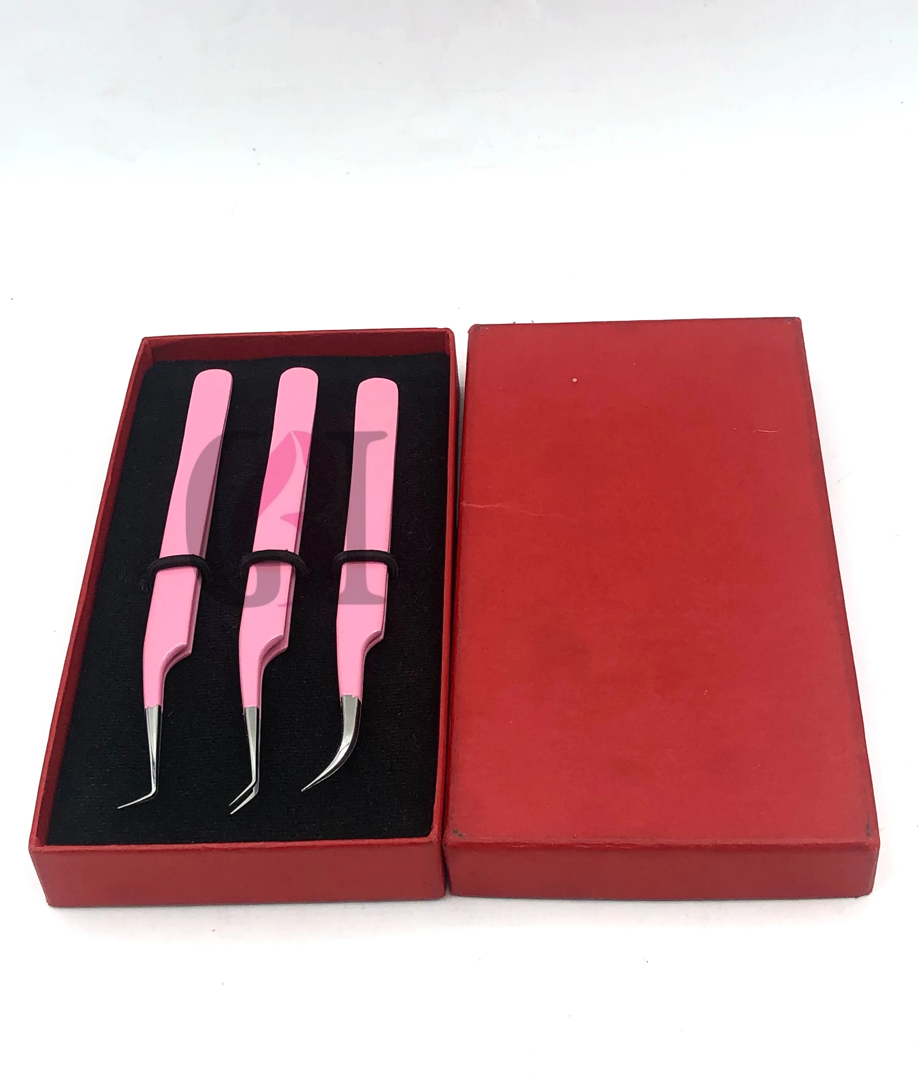 Best Eyelash Tweezers Set 90 Degree 45 Degree & Curved Light Pink Powder Coating Silver Tip Japanese Stainless Steel Beauty Tool