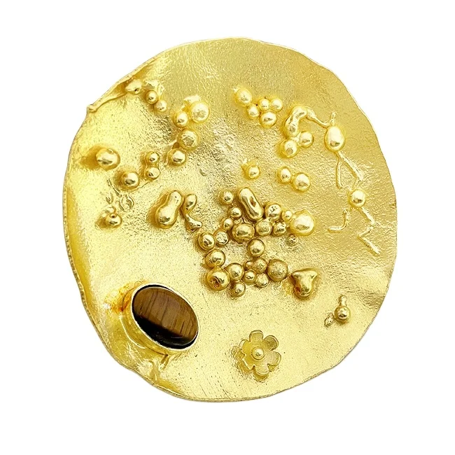 Gold Plated Big Handmade Tiger Eye Stone Designer Stylish Rings Vintage Antique Luxury Women Jewelry Brass Rings