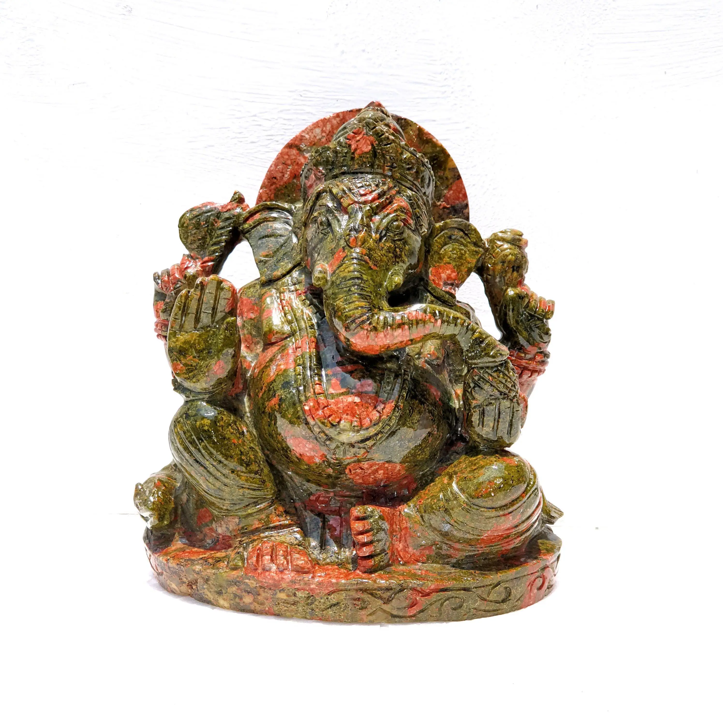 Handmade Unakite Ganesha Carving Natural Quartz Gemstone Figurine Statue Healing Crystal Handcrafted Semi-Precious Stone Crafts