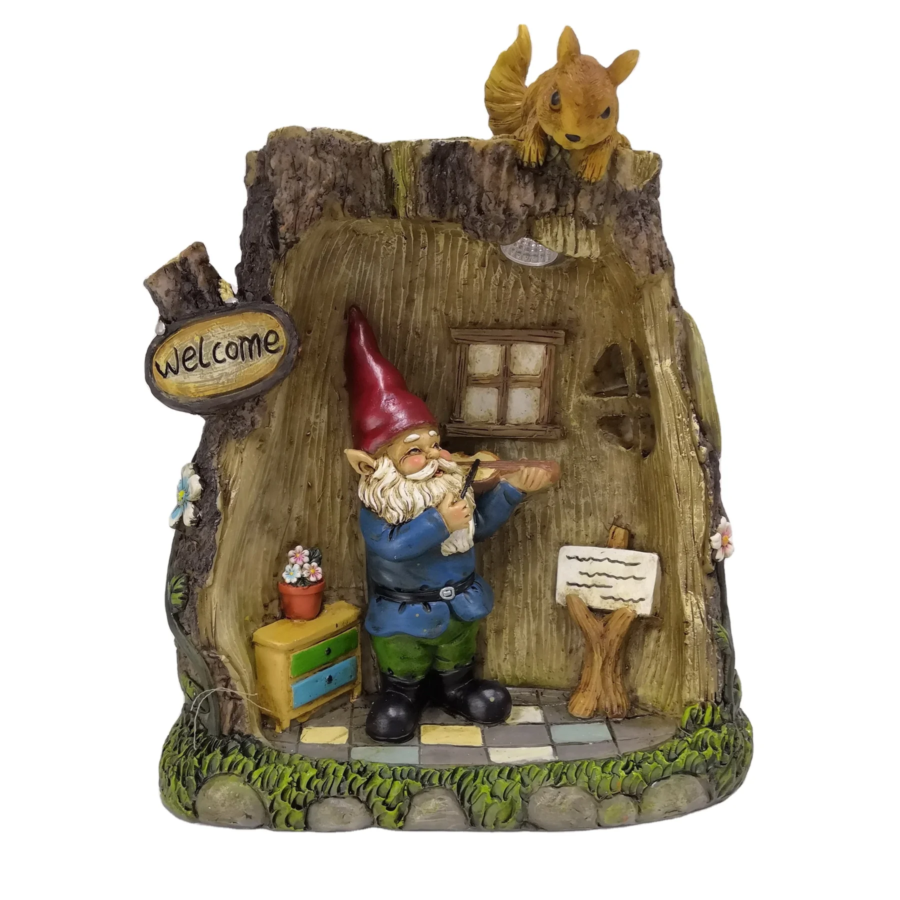 Customized rainbow Welcome fairy statue outdoor garden decoration solar resin crafts for child gift