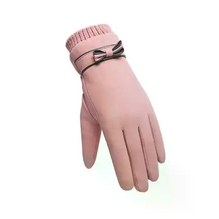 Luxury Outdoor Winter Gloves with Fox Fur Cuff Sheepskin Leather and PU Material Fashion Style Mittens with Custom Logo