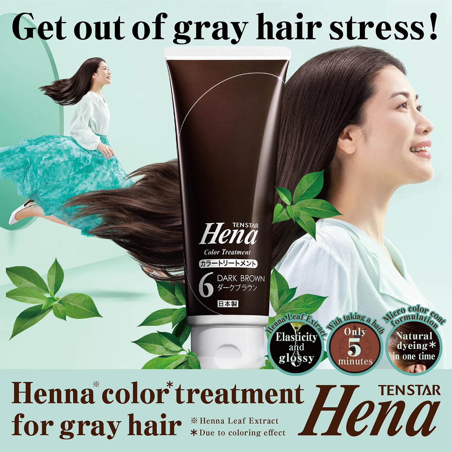 Japan tenstar hena color treatment no ammonia free professional natural hair color dye