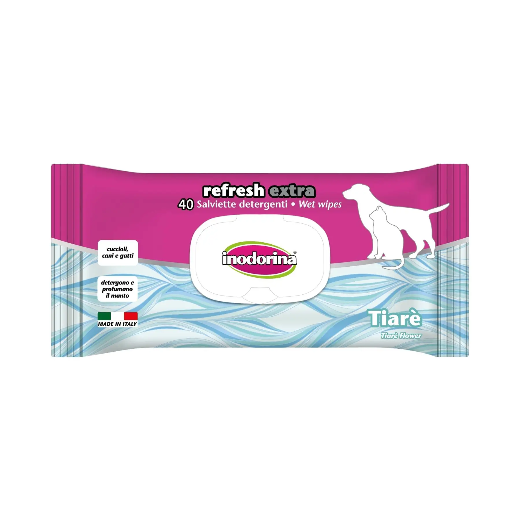 Top Inodorina Extra Tiare Pet Wipes - Exotic Fragrance, Deep Clean 40 Pcs - Suitable For Refreshing Cats, Dogs & Puppies