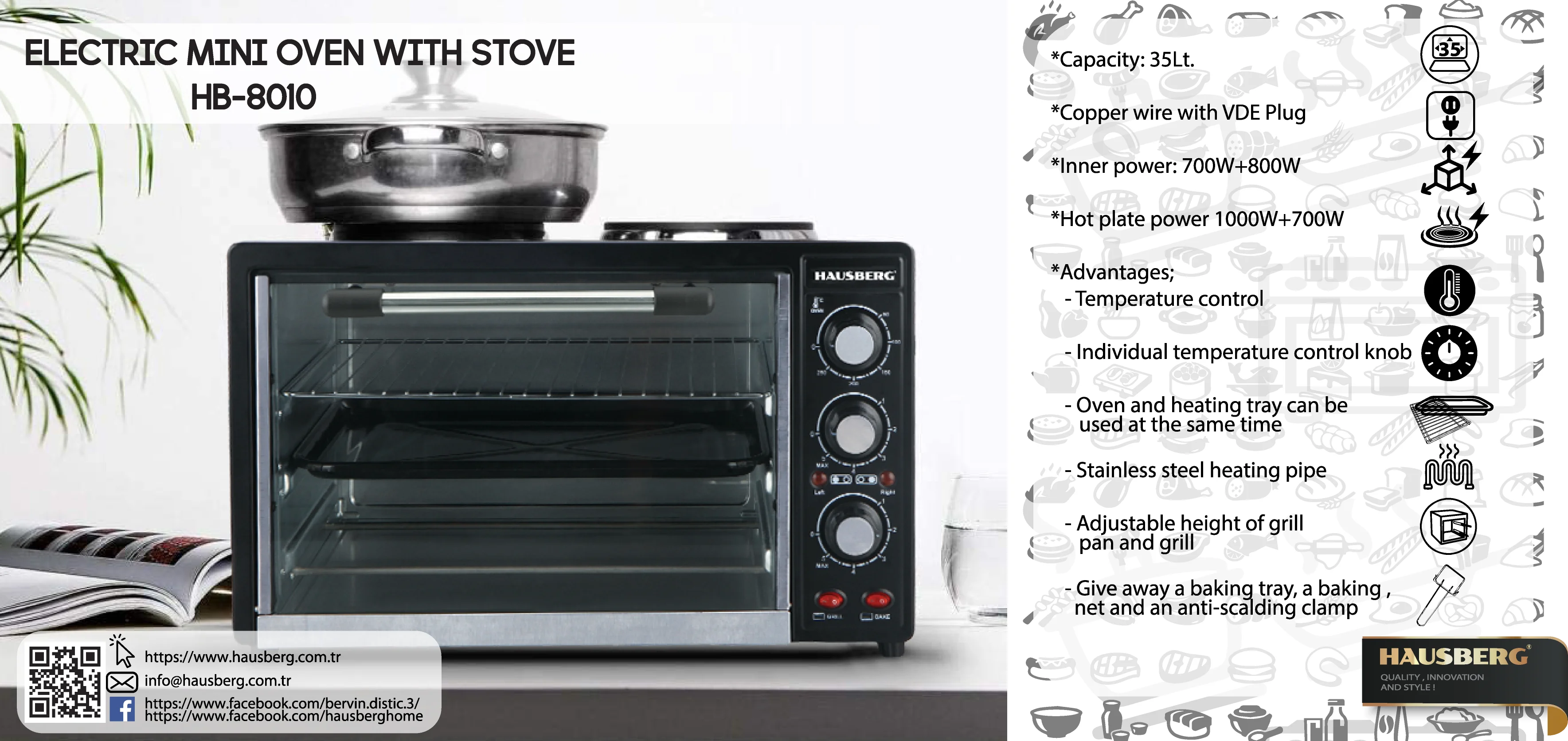 High Quality Electric Mini Oven With Stove / Temperature Control, Oven And Tray Heating, 35L